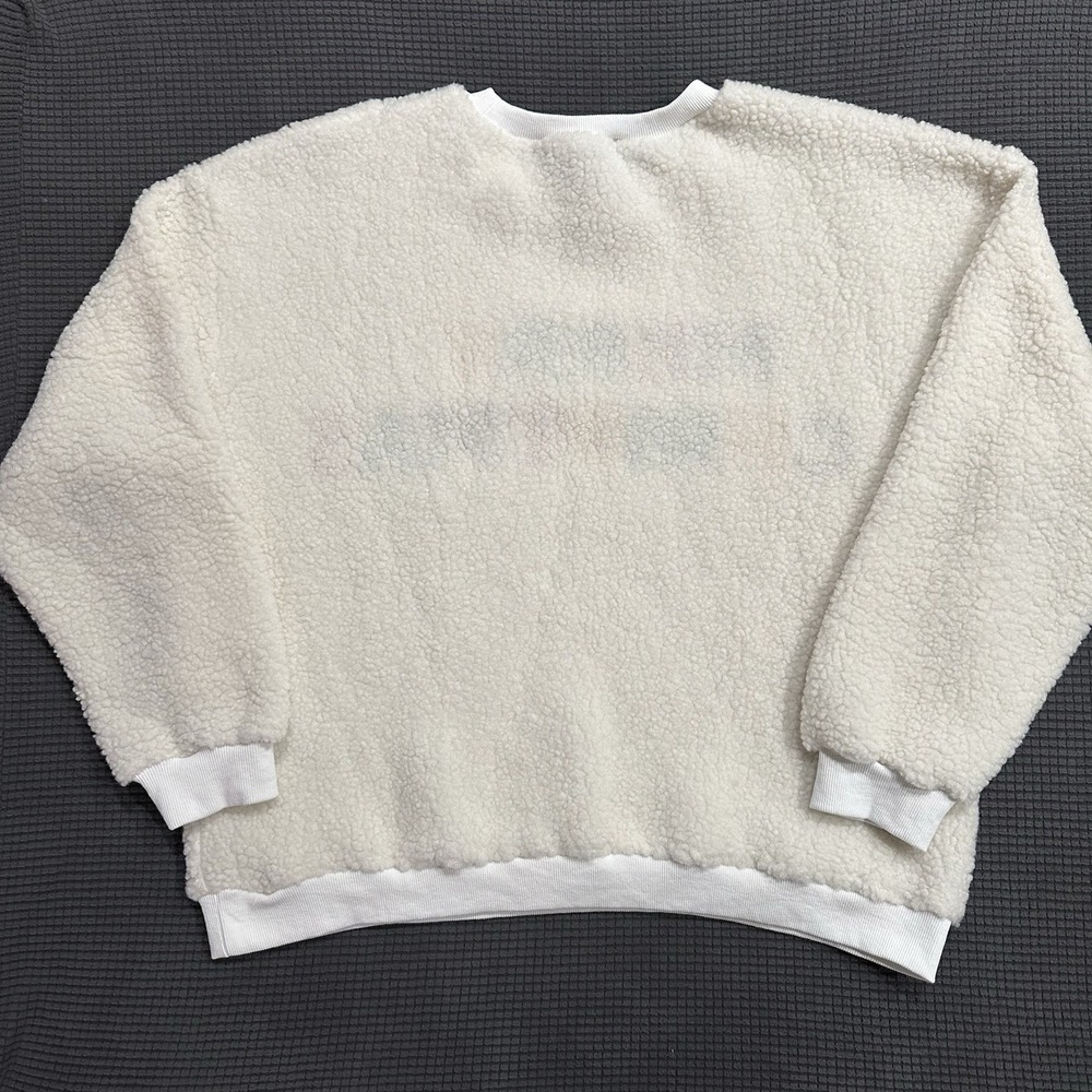 BIBI Merry Christmas Sherpa Fleece Sweater Ivory Fuzzy Pullover Women's M Cozy - Picture 6 of 6